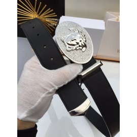 Versace Black Calf Leather Silver Crystal Medusa Buckle 40mm Belt