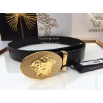 Versace Black Calf Leather Gold Crystal Medusa Buckle 40mm Belt
