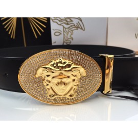 Versace Black Calf Leather Gold Crystal Medusa Buckle 40mm Belt