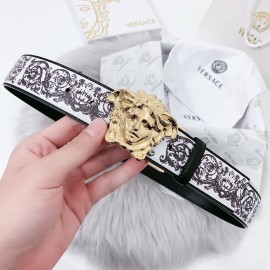 Versace Printed Calf Leather Gold Medusa Buckle 40mm Belt