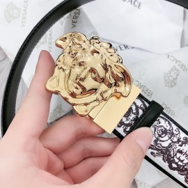 Versace Printed Calf Leather Gold Medusa Buckle 40mm Belt