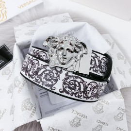 Versace Printed Calf Leather Silver Medusa Buckle 40mm Belt