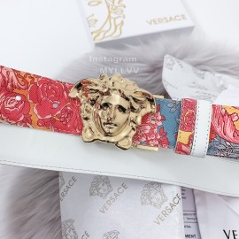 Versace Fashion Printed Calf Leather Gold Medusa Buckle 40mm Belt