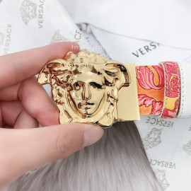 Versace Fashion Printed Calf Leather Gold Medusa Buckle 40mm Belt