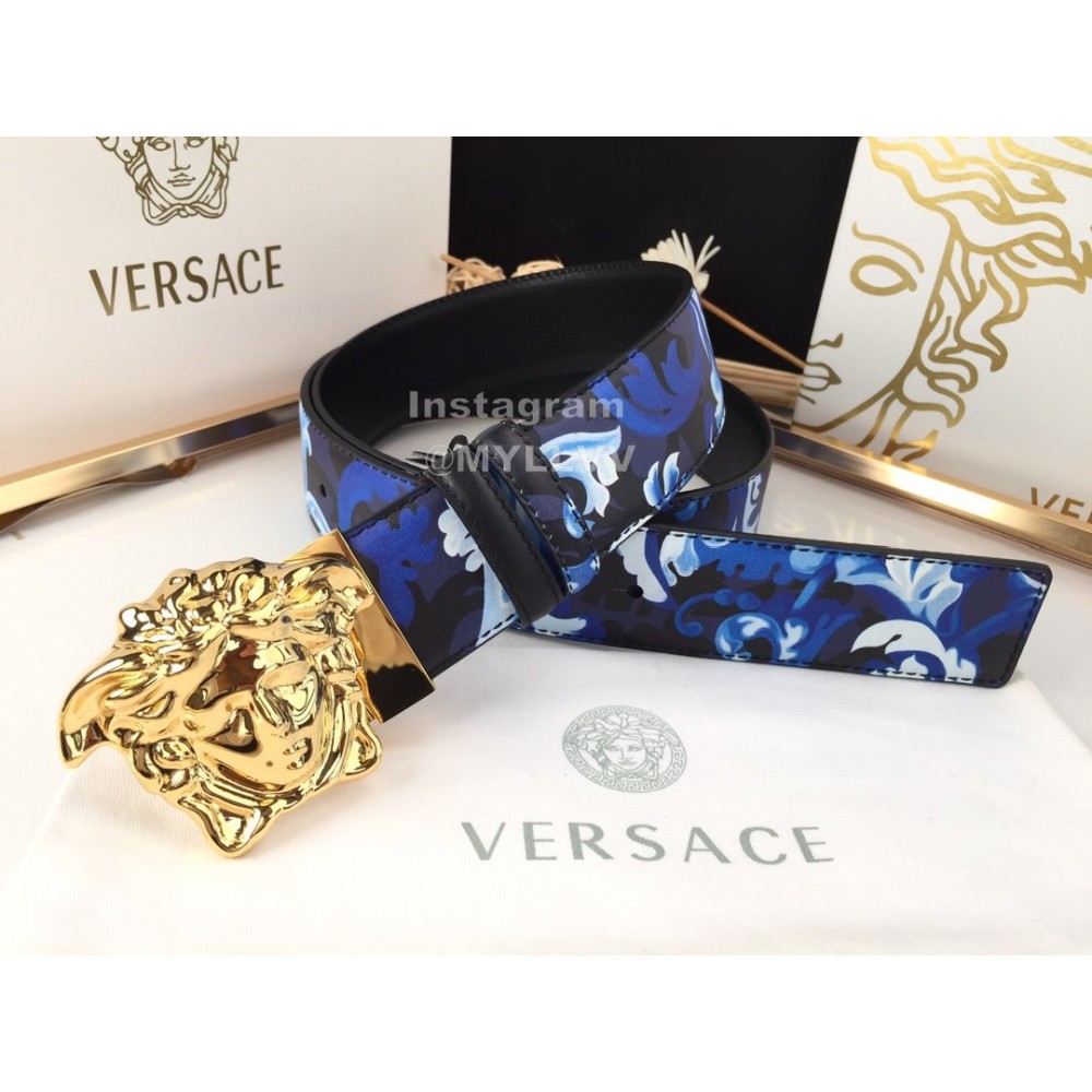 Versace Soft Printed Calf Leather Gold Medusa Buckle 40mm Belt