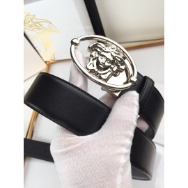 Versace Smooth Calf Leather Oval Silver Medusa Buckle 40mm Belt