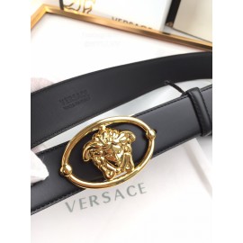 Versace Smooth Calf Leather Oval Gold Medusa Buckle 40mm Belt
