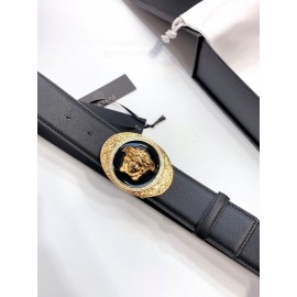 Versace Smooth Calf Leather Oval Gold Medusa Buckle 38mm Belt