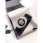 Versace Smooth Calf Leather Oval Silver Medusa Buckle 38mm Belt