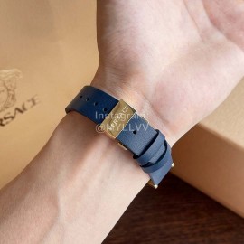 Versace Sapphire Crystal Medusa Heads Leather Strap Watch Navy