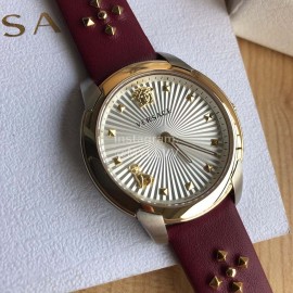 Versace Audrey V Leather Strap 38mm Dial Watch For Women Wine Red