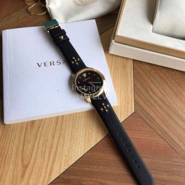 Versace Audrey V Leather Strap 38mm Dial Watch For Women Black