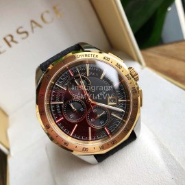 Versace Leather Strap 43mm Round Dial Glaze Watch Gold