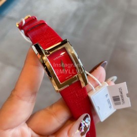 Versace Leather Strap Square Dial Watch Red