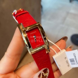 Versace Leather Strap Square Dial Watch Red