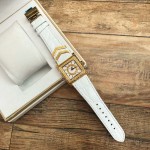 Versace Fashion Square Dial Leather Strap Watch White