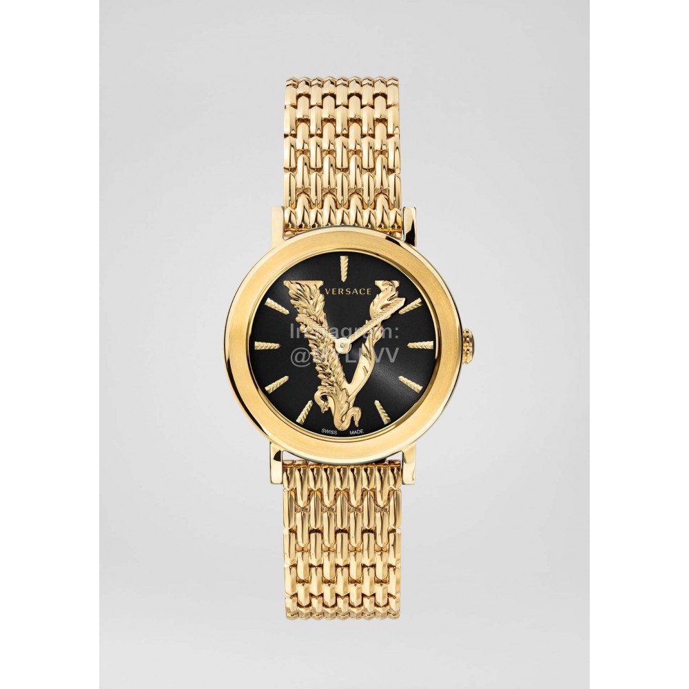 Versace Elegant V-Pointer Time Scale 36mm Dial Watch Gold