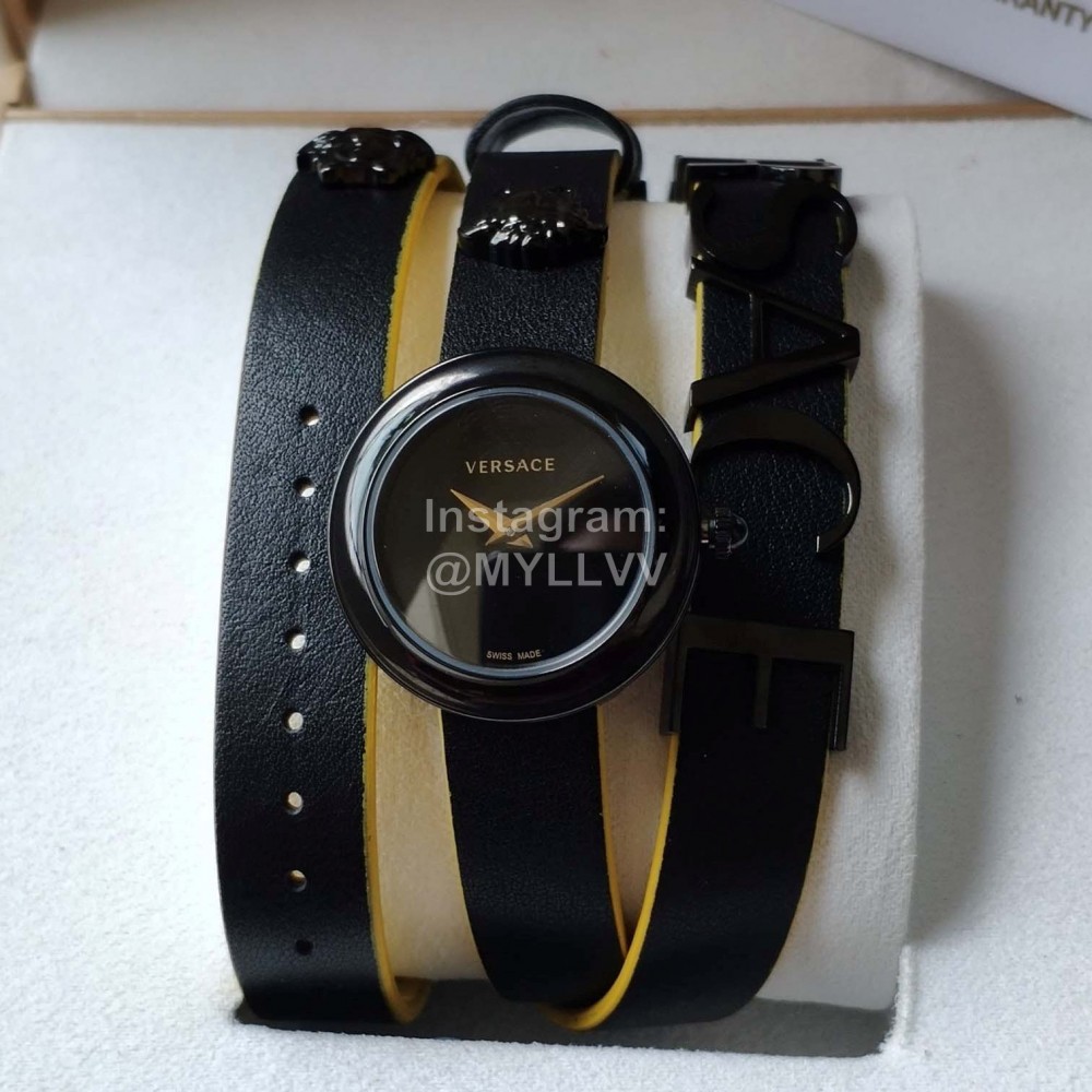 Versace Fashion 30mm Dial Leather Strap Watch For Women Black