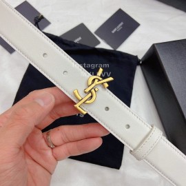 Ysl Plain Calf Vintage Gold Buckle 30mm Belt For Women White