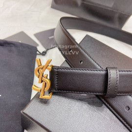 Ysl Plain Calf Vintage Gold Buckle 30mm Belt For Women Black