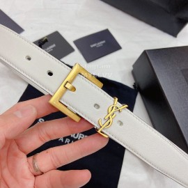 Ysl Plain Calf Vintage Gold Pin Buckle 30mm Belt For Women White