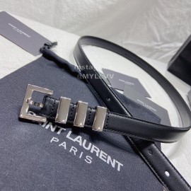 Ysl New Nappa Calf Leather Silver Pin Buckle 20mm Belt For Women Black