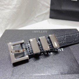 Ysl Black Nappa Calf Leather Silver Pin Buckle 20mm Belt For Women 