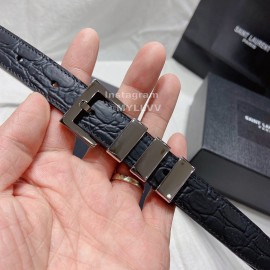 Ysl Black Nappa Calf Leather Silver Pin Buckle 20mm Belt For Women 