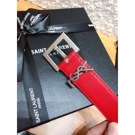 Ysl Calf Leather Vintage Silver Buckle 30mm Belt For Women Red