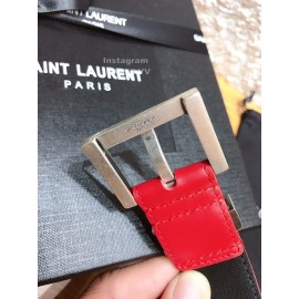 Ysl Calf Leather Vintage Silver Buckle 30mm Belt For Women Red