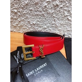 Ysl Calf Leather Vintage Gold Buckle 30mm Belt For Women Red