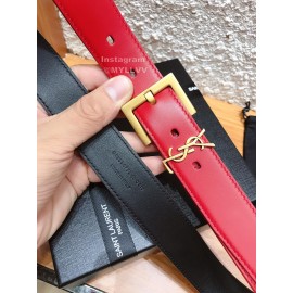 Ysl Calf Leather Vintage Gold Buckle 30mm Belt For Women Red