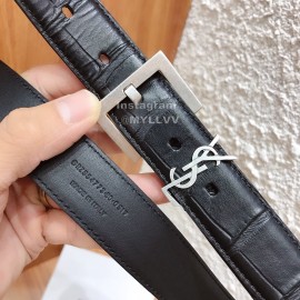 Ysl Black Calf Leather Vintage Silver Buckle 30mm Belt For Women 