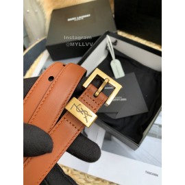 Ysl Calf Leather Square Needle Copper Buckle 20mm Belt For Women 