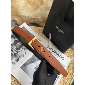 Ysl Calf Leather Square Needle Copper Buckle 30mm Belt For Women 