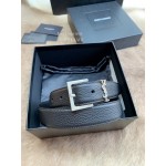Ysl Black Calf Leather Vintage Silver Pin Buckle 30mm Belt 