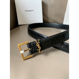 Ysl Soft Calf Leather Gold Steel Pin Buckle 30mm Belt For Women