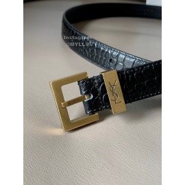 Ysl Black Calf Leather Gold Metal Buckle 24mm Belt 