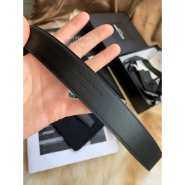 Ysl Calf Leather Love Shape Needle Copper Buckle 30mm Belt Black