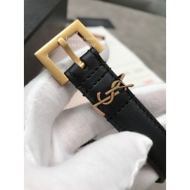 Ysl Plaid Calf Leather Vintage Gold Pin Buckle 20mm Belt For Women 