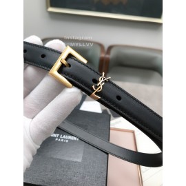 Ysl Plaid Calf Leather Vintage Gold Pin Buckle 20mm Belt For Women 