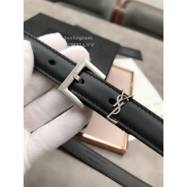 Ysl Plaid Calf Leather Vintage Silver Pin Buckle 20mm Belt For Women 