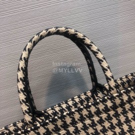 DIOR BOOK TOTE Black and Beige Houndstooth Embroidery Canvas Bag Large M1286ZRFP_M976