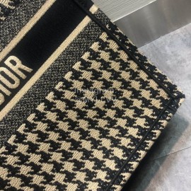 DIOR BOOK TOTE Black and Beige Houndstooth Embroidery Canvas Bag Large M1286ZRFP_M976