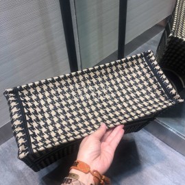 DIOR BOOK TOTE Black and Beige Houndstooth Embroidery Canvas Bag Large M1286ZRFP_M976