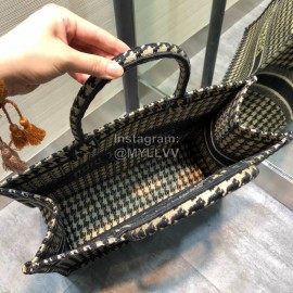 DIOR BOOK TOTE Black and Beige Houndstooth Embroidery Canvas Bag Large M1286ZRFP_M976