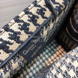 DIOR BOOK TOTE Black and Beige Houndstooth Embroidery Canvas Bag Large M1286ZRFP_M976