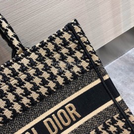 DIOR BOOK TOTE Black and Beige Houndstooth Embroidery Canvas Small Bag
