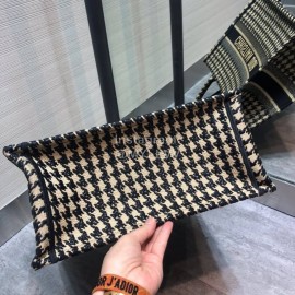 DIOR BOOK TOTE Black and Beige Houndstooth Embroidery Canvas Small Bag
