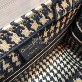 DIOR BOOK TOTE Black and Beige Houndstooth Embroidery Canvas Small Bag